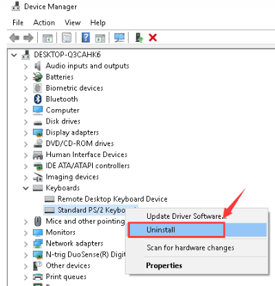 uninstall keyboard driver