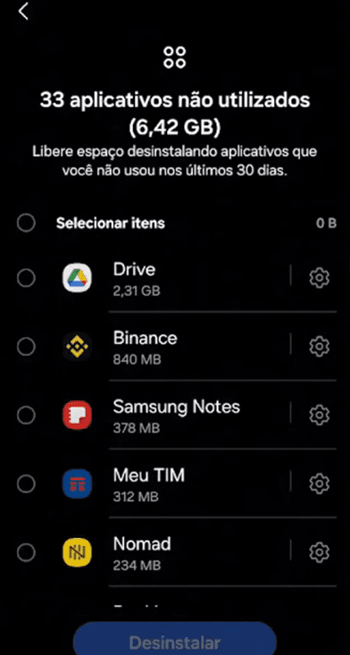 apps não usados android
