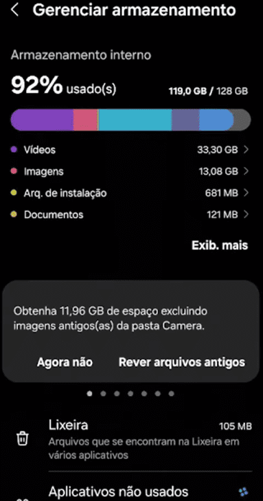 celular sem espaço