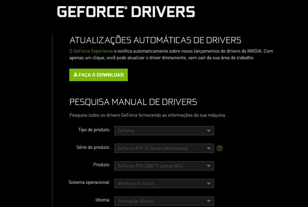 atualizar driver placa de vídeo para melhorar desempenho