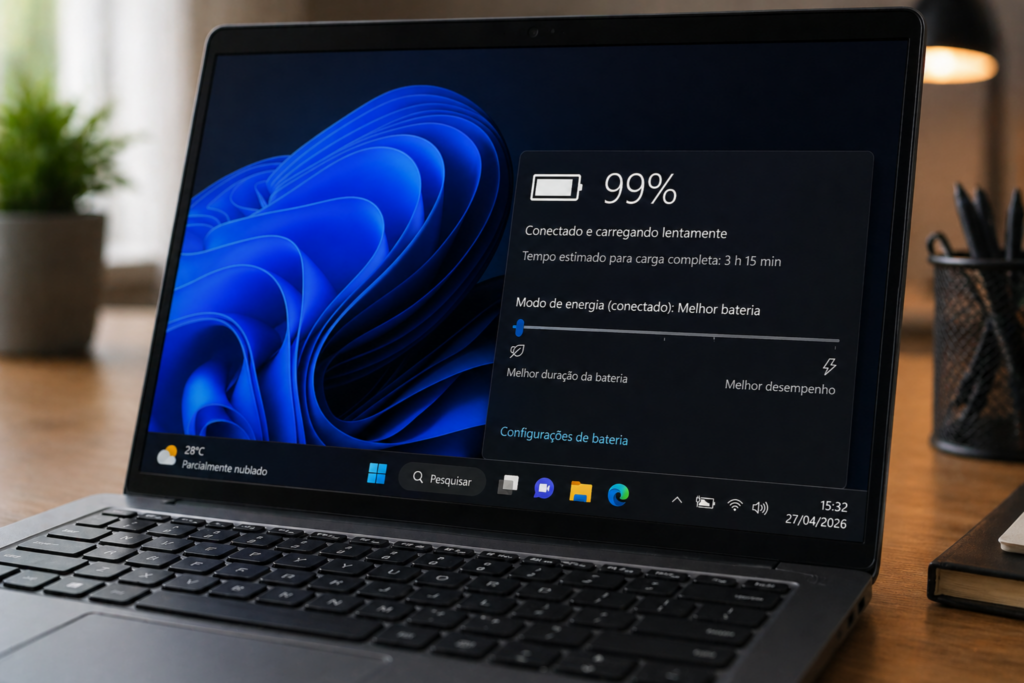Bateria de notebook carrega devagar ou trava em 99
