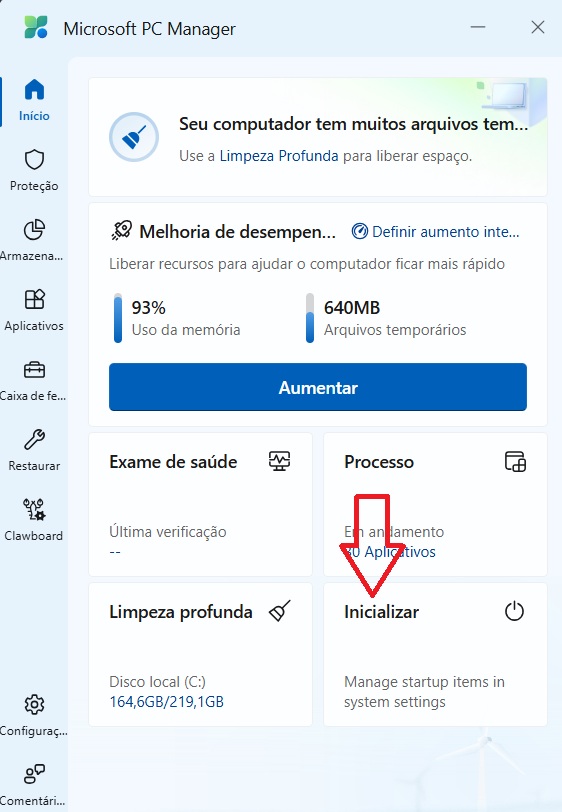 Desativando programas da inicialização do Windows no Microsoft PC Manager
