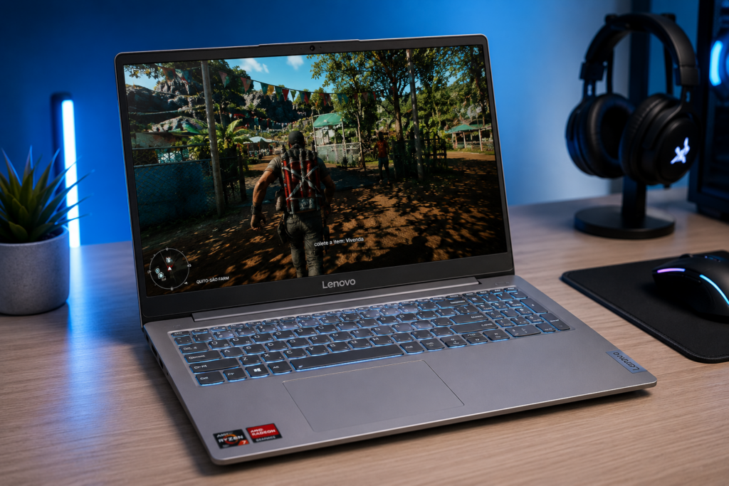 Lenovo IdeaPad Slim 3 rodando jogos com Ryzen 7 7735HS