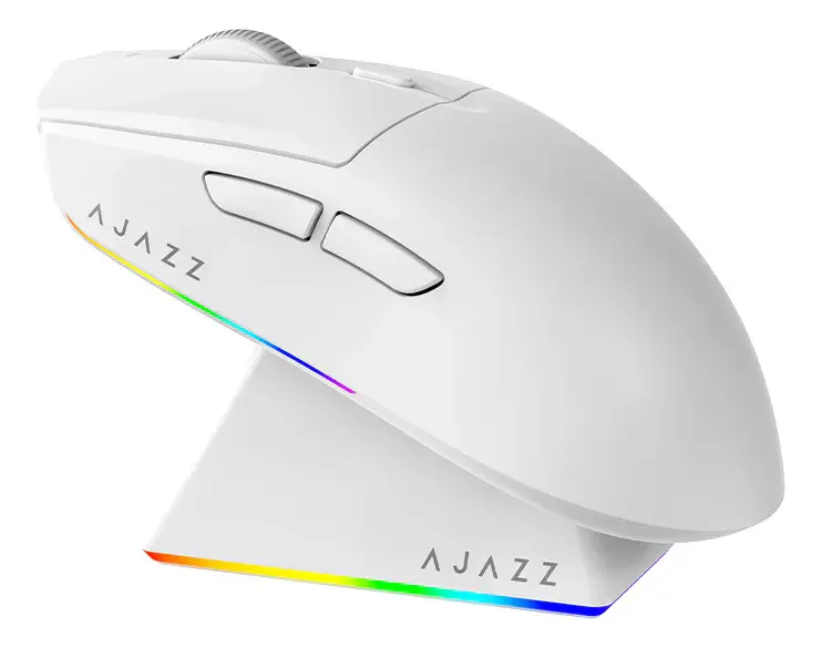 Mouse gamer AJAZZ AJ179 Pro equipado com sensor PAW3395 e dock de carregamento.
