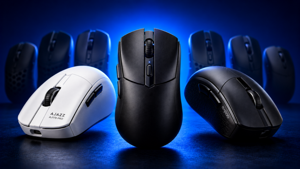 Comparativo com os melhores mouses gamer custo-benefício de 2026 incluindo Dragonfly R1, AJAZZ AJ179 Pro e Rapoo VT3 Pro.