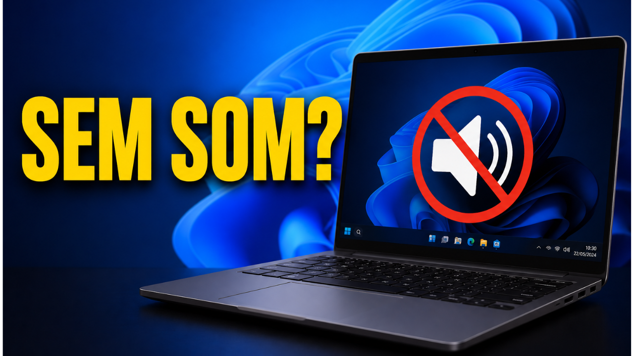PC ou notebook sem som exibindo ícone de áudio desativado no Windows