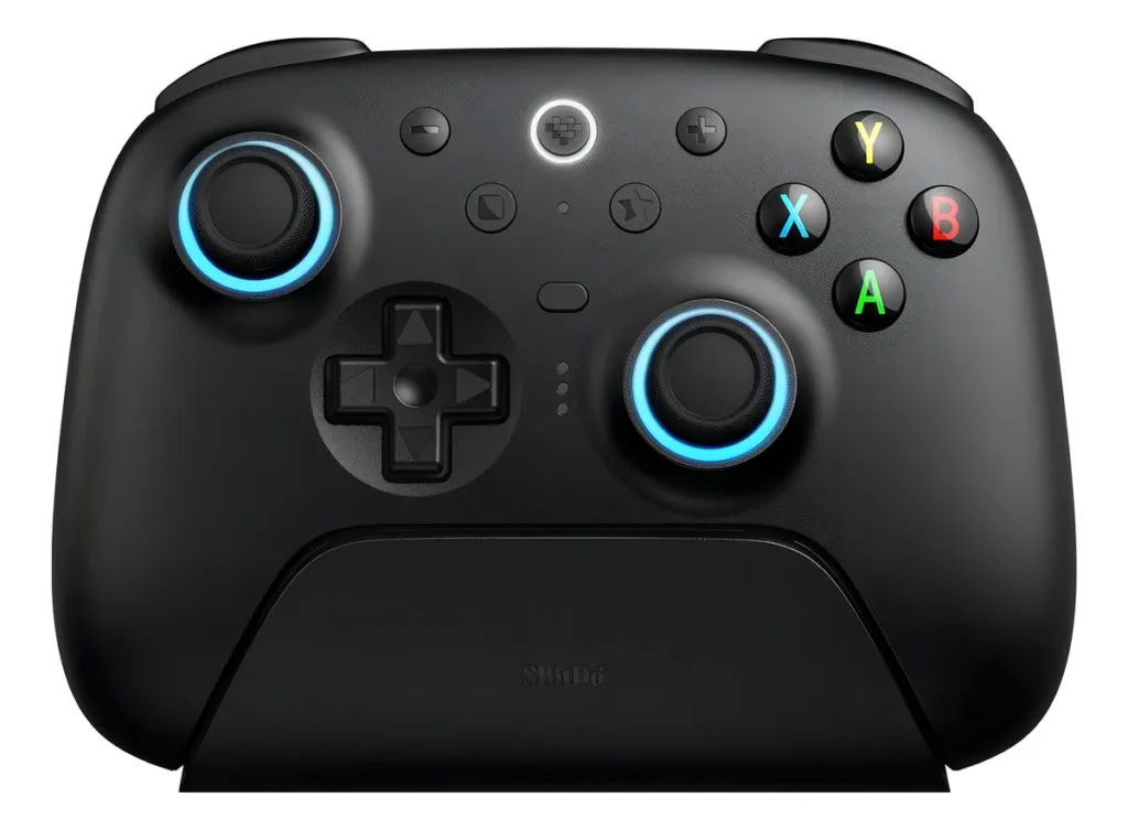 Controle 8BitDo Ultimate 2 com analógicos TMR, dock de carregamento e software completo para PC.