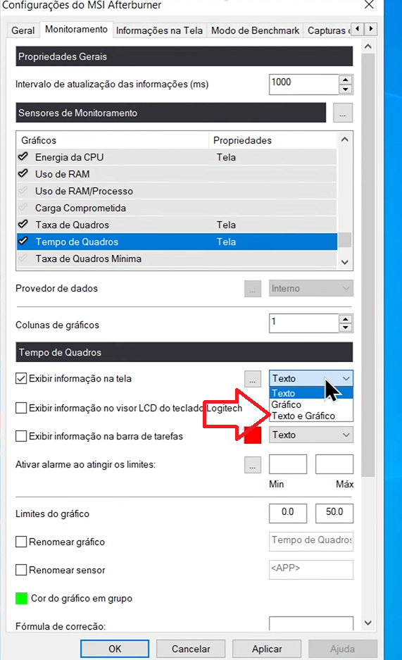 Configuração do Frametime no MSI Afterburner