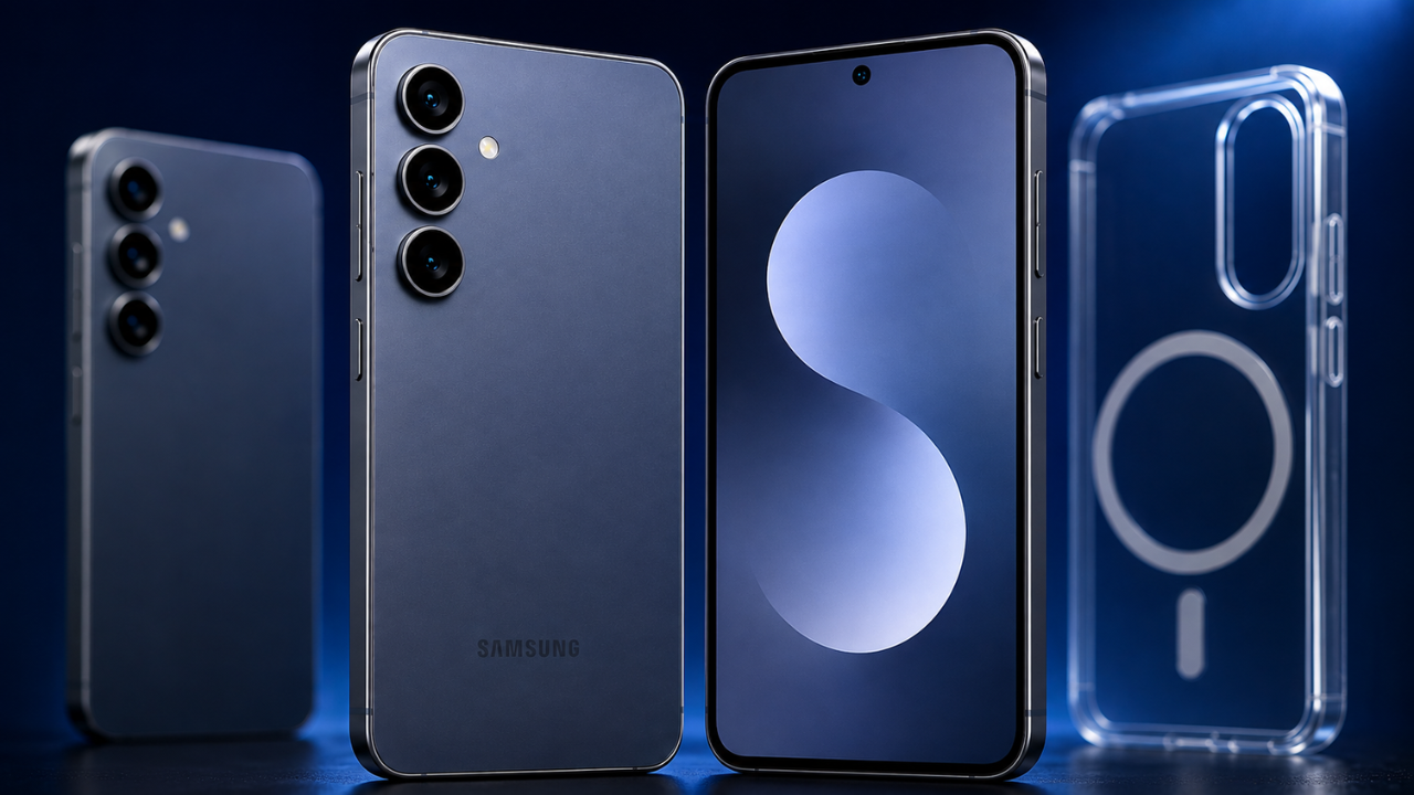 Possível design do Galaxy S26 FE baseado nos vazamentos mais recentes.