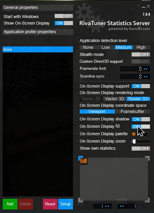 Tela principal do RivaTuner Statistics Server