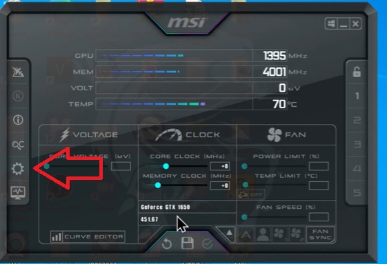Tela inicial do MSI Afterburner